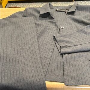 Women’s Grey Pinstripe Pantsuit Classic Collar